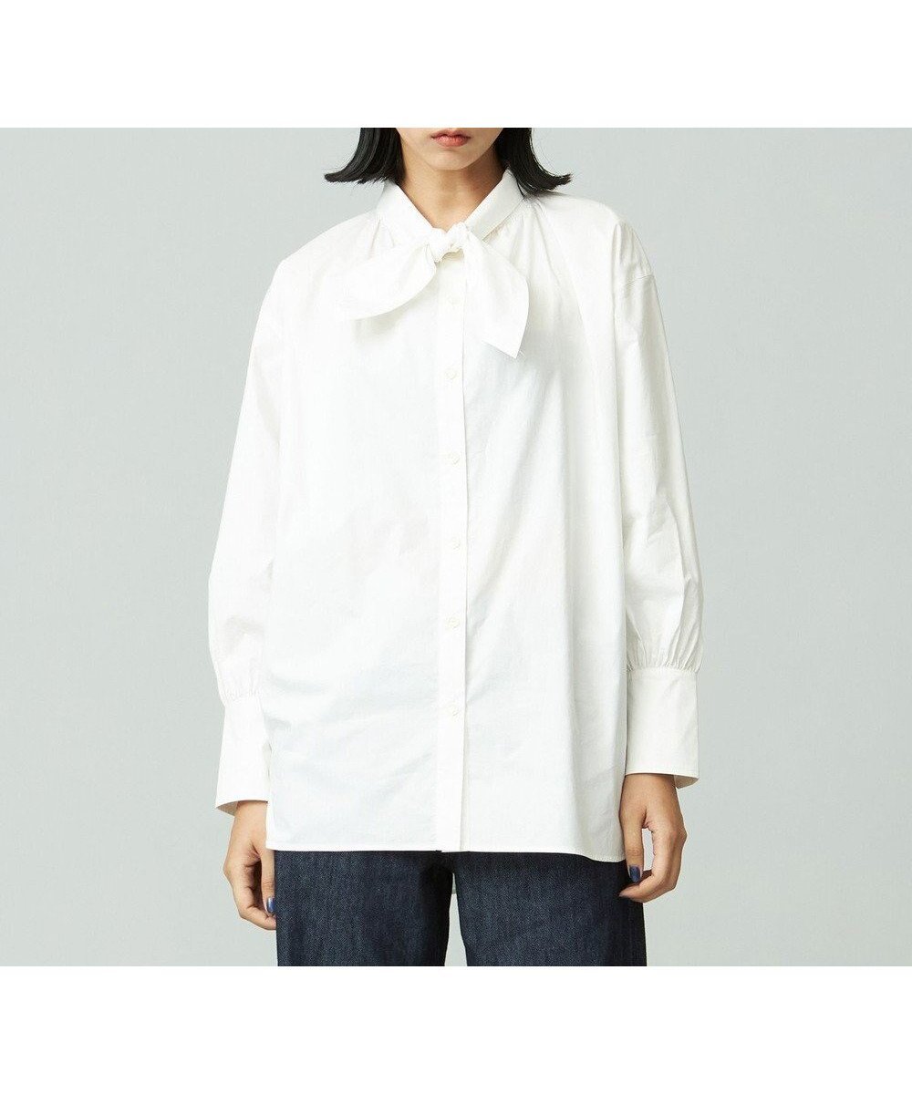 【ジェイプレスヨークストリート/J.PRESS YORK STREET】の【WOMEN】コットンボータイ ブラウス インテリア・キッズ・メンズ・レディースファッション・服の通販 founy(ファニー) 　ファッション　Fashion　レディースファッション　Fashion for Women　トップス・カットソー　Cut & Sew Tops　シャツ・ブラウス・オフィスカジュアル　Elegant Blouses & Button-Ups　インナー　Innerwear　カフス　Cuff Design　ジャケット　Jacket, Outerwear　タイプライター　Typewriter Fabric, Crisp Cotton　デニム　Denim, Jeans Material　A/W・秋冬　Autumn/Winter　ホワイト系|ID: prp329100004674562 ipo3291000000033781967