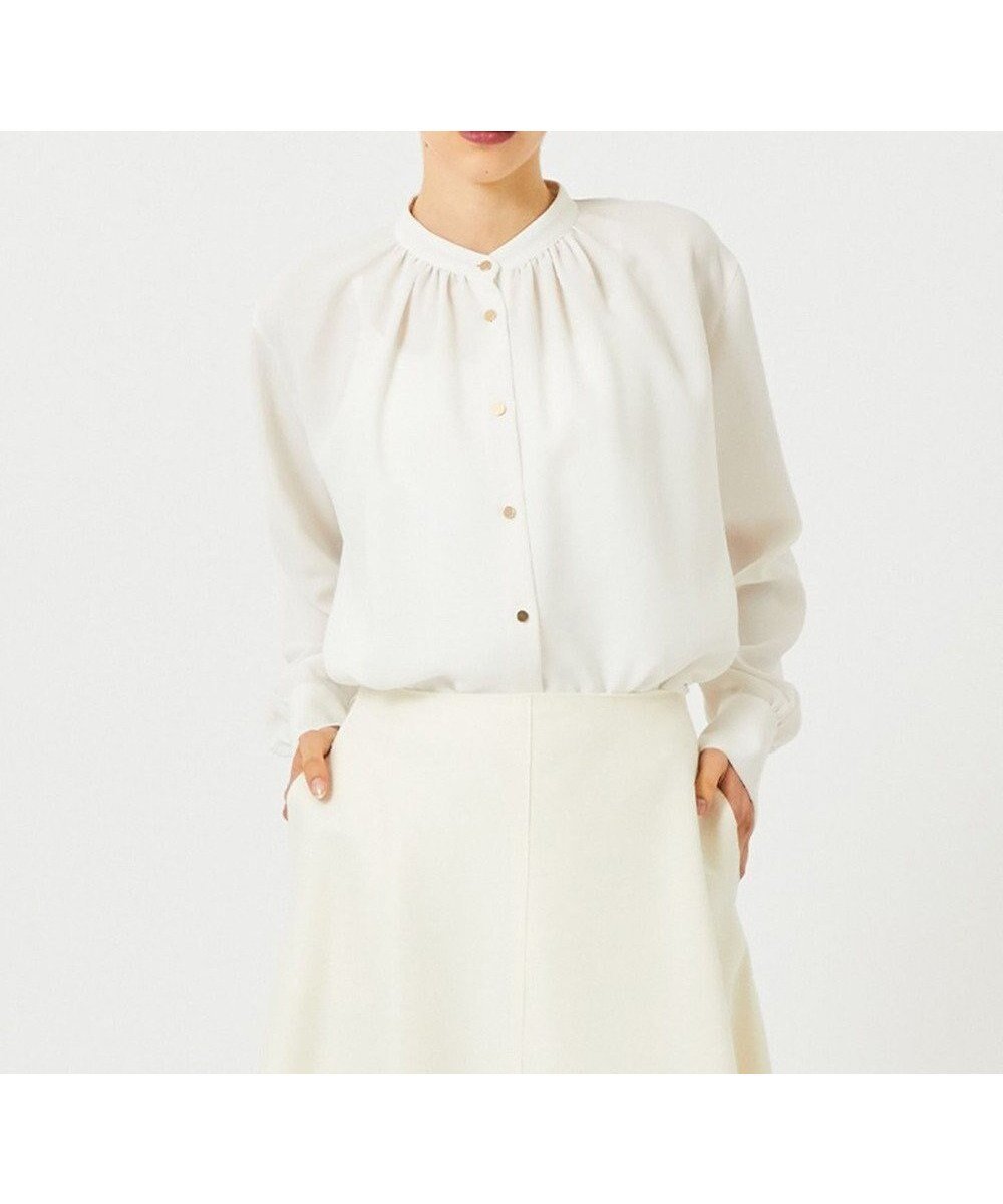 【ベイジ,/BEIGE,】のSTOW / バンドカラーブラウス インテリア・キッズ・メンズ・レディースファッション・服の通販 founy(ファニー) 　ファッション　Fashion　レディースファッション　Fashion for Women　トップス・カットソー　Cut & Sew Tops　シャツ・ブラウス・オフィスカジュアル　Elegant Blouses & Button-Ups　アクセサリー　Fashion Accessories　ギャザー　Gathered, Ruffled　ジョーゼット　Georgette, Semi-Sheer Fabric　エレガント 上品　Elegant　定番　Standard, Basic Item　洗える　Machine Washable　A/W・秋冬　Autumn/Winter　Ecru|ID: prp329100004674614 ipo3291000000033782168
