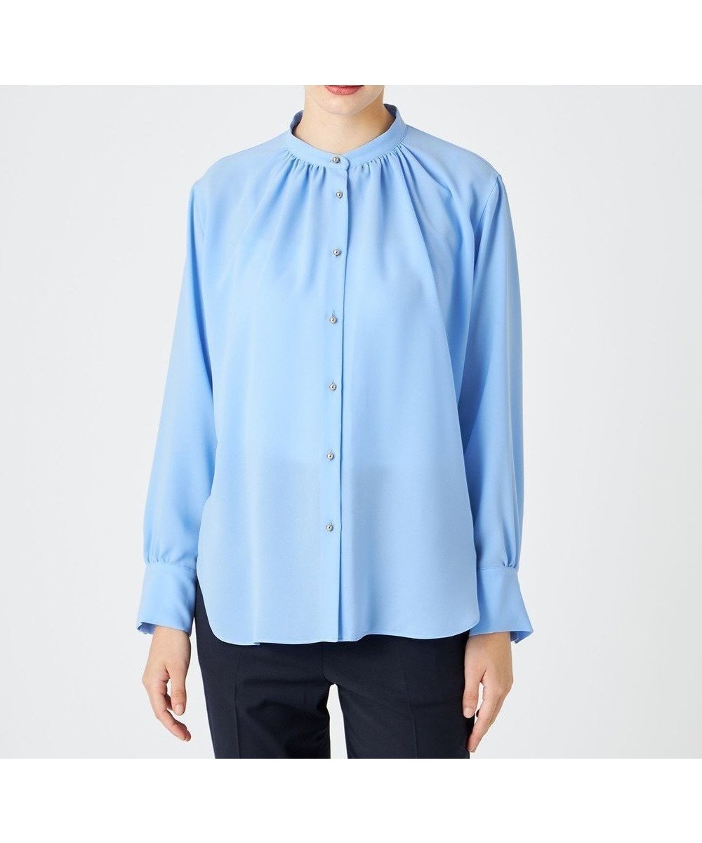 【ベイジ,/BEIGE,】のSTOW / バンドカラーブラウス インテリア・キッズ・メンズ・レディースファッション・服の通販 founy(ファニー) 　ファッション　Fashion　レディースファッション　Fashion for Women　トップス・カットソー　Cut & Sew Tops　シャツ・ブラウス・オフィスカジュアル　Elegant Blouses & Button-Ups　アクセサリー　Fashion Accessories　ギャザー　Gathered, Ruffled　ジョーゼット　Georgette, Semi-Sheer Fabric　エレガント 上品　Elegant　定番　Standard, Basic Item　洗える　Machine Washable　A/W・秋冬　Autumn/Winter　Sax|ID: prp329100004674614 ipo3291000000034300188