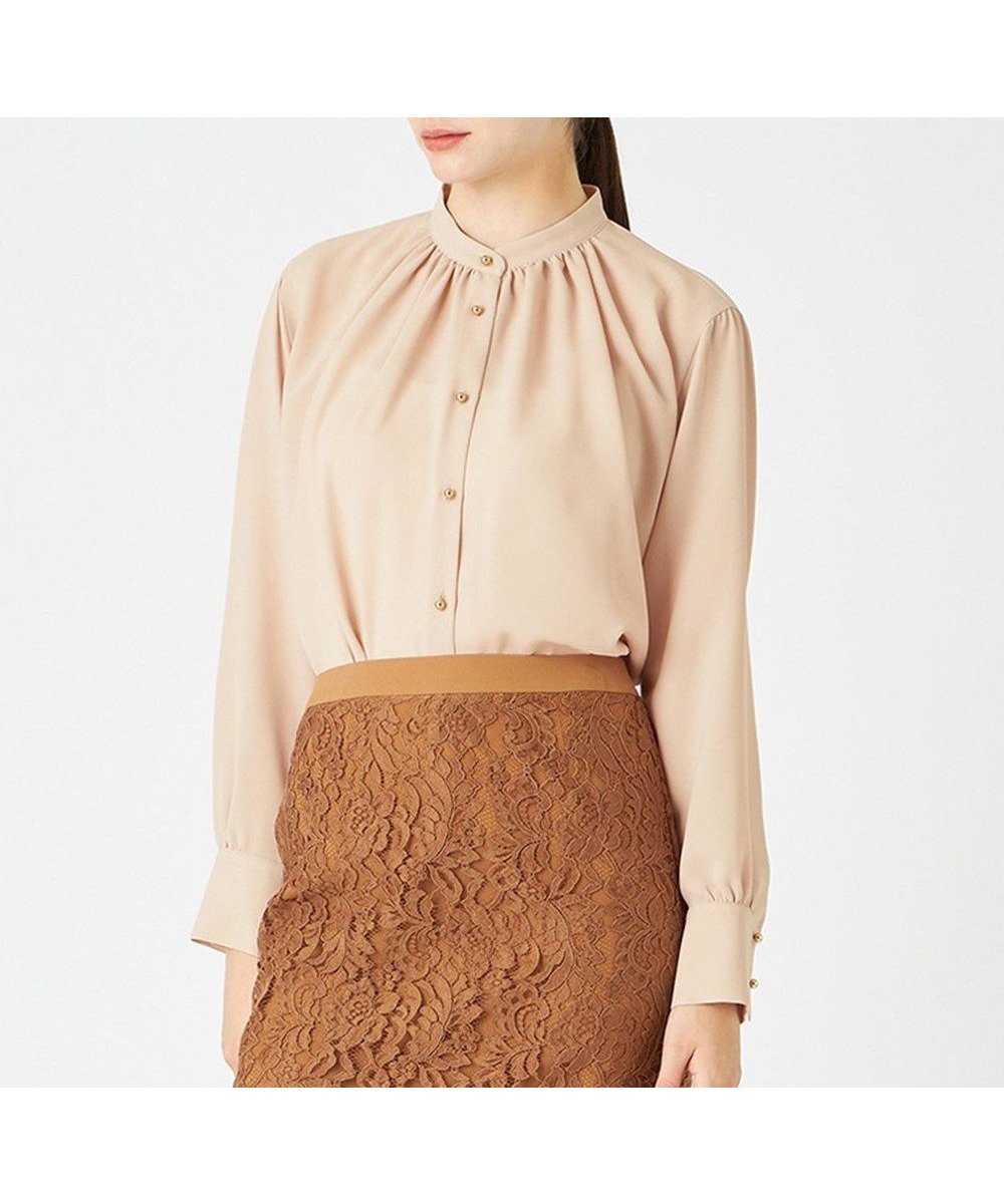 【ベイジ,/BEIGE,】のSTOW / バンドカラーブラウス インテリア・キッズ・メンズ・レディースファッション・服の通販 founy(ファニー) 　ファッション　Fashion　レディースファッション　Fashion for Women　トップス・カットソー　Cut & Sew Tops　シャツ・ブラウス・オフィスカジュアル　Elegant Blouses & Button-Ups　アクセサリー　Fashion Accessories　ギャザー　Gathered, Ruffled　ジョーゼット　Georgette, Semi-Sheer Fabric　エレガント 上品　Elegant　定番　Standard, Basic Item　洗える　Machine Washable　A/W・秋冬　Autumn/Winter　Nude|ID: prp329100004674614 ipo3291000000034300192