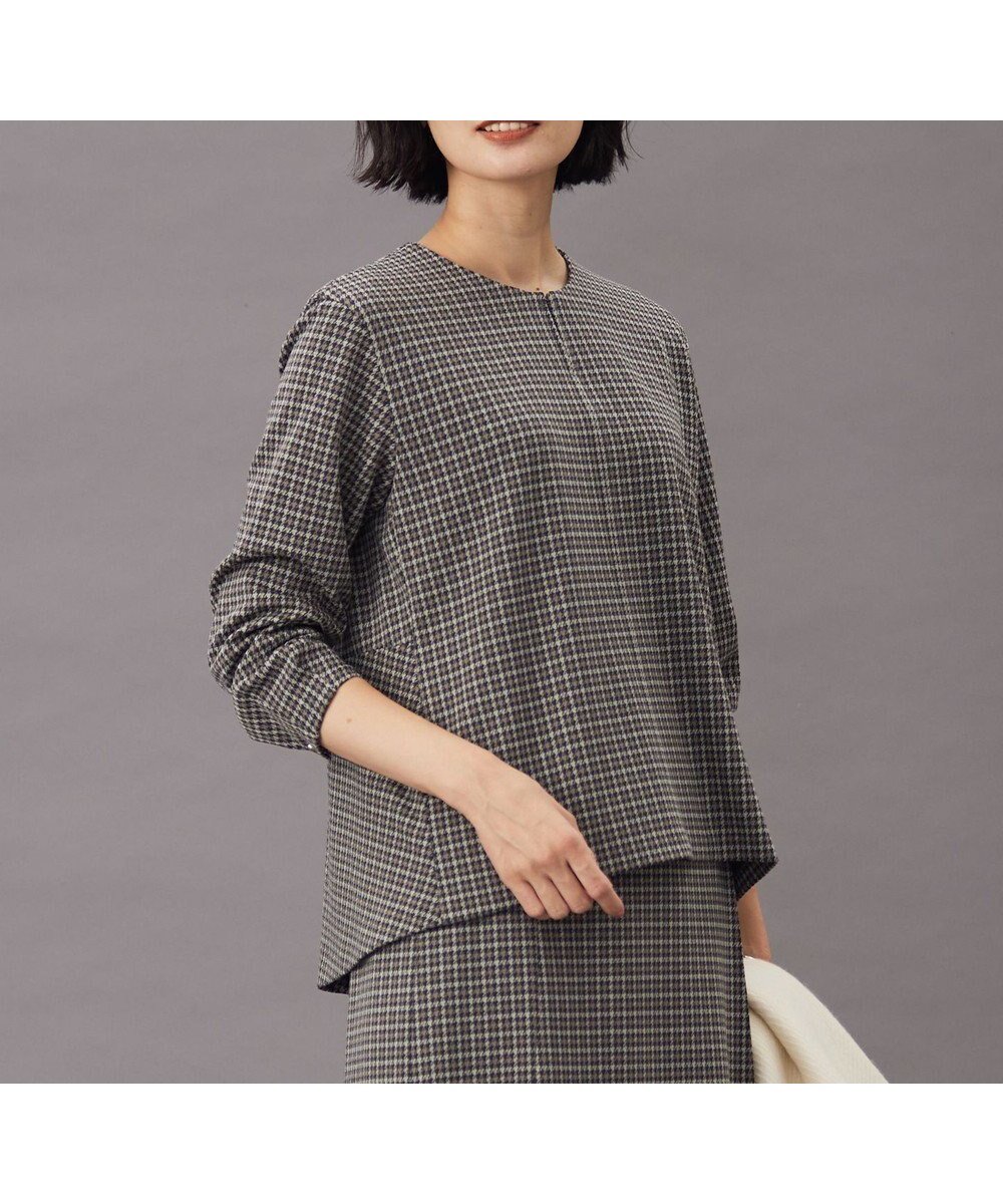 【ジェイ プレス/J.PRESS】のガンクラブチェック ペプラム カットソー インテリア・キッズ・メンズ・レディースファッション・服の通販 founy(ファニー) 　ファッション　Fashion　レディースファッション　Fashion for Women　トップス・カットソー　Cut & Sew Tops　シャツ・ブラウス・オフィスカジュアル　Elegant Blouses & Button-Ups　ロングTシャツ・Tシャツ　Longline T-Shirts & Tees　カットソー・ベーシックTシャツ　Cut-and-Sewn Tops / Stretch Tees & Basics　カットソー　Cut and Sewn Top　ストレッチ　Stretch, Stretchy Fabric　スリット　Slit, Slit Detail　スリーブ　Sleeve, Long Sleeve / Short Sleeve　チェック　Check, Plaid, Tartan　フェミニン　Feminine, Girly　ペプラム　Peplum, Flared Hem　A/W・秋冬　Autumn/Winter　ブラウン系3|ID: prp329100004674669 ipo3291000000034301105