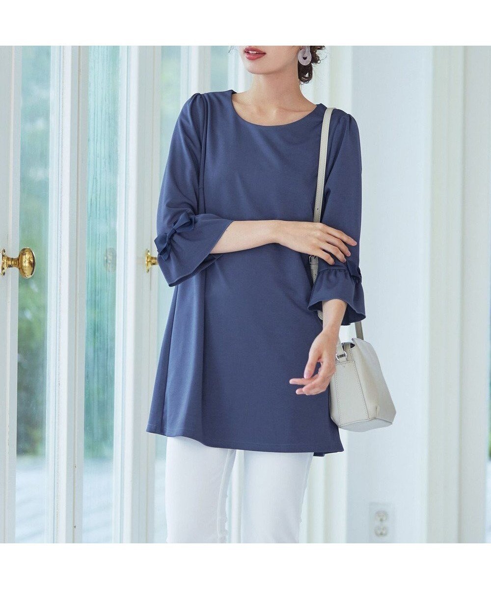 【ティアクラッセ/Tiaclasse】の【洗える】グログランリボン付きフリル袖チュニック インテリア・キッズ・メンズ・レディースファッション・服の通販 founy(ファニー) ファッション Fashion レディースファッション Fashion for Women トップス・カットソー Cut & Sew Tops シャツ・ブラウス・オフィスカジュアル Elegant Blouses & Button-Ups ロングTシャツ・Tシャツ Longline T-Shirts & Tees カットソー・ベーシックTシャツ Cut-and-Sewn Tops / Stretch Tees & Basics ボリューム袖・フリルスリーブブラウス Voluminous & Ruffle Sleeves / Puffy Sleeve Tops ウォッシャブル Machine Washable カットソー Cut and Sewn Top グログラン Grosgrain, Grosgrain Ribbon スリーブ Sleeve, Long Sleeve / Short Sleeve チュニック Tunic, Long Top フェミニン Feminine, Girly フリル Frill, Ruffle フレア Flare, Flared リボン Ribbon, Bow ロング Long, Long-Length エレガント 上品 Elegant 冬 Winter / This Winter 春 Spring 洗える Machine Washable 秋 Autumn A/W・秋冬 Autumn/Winter 長袖 Long Sleeve, Full Sleeve ブルー|ID: prp329100004674868 ipo3291000000034398572