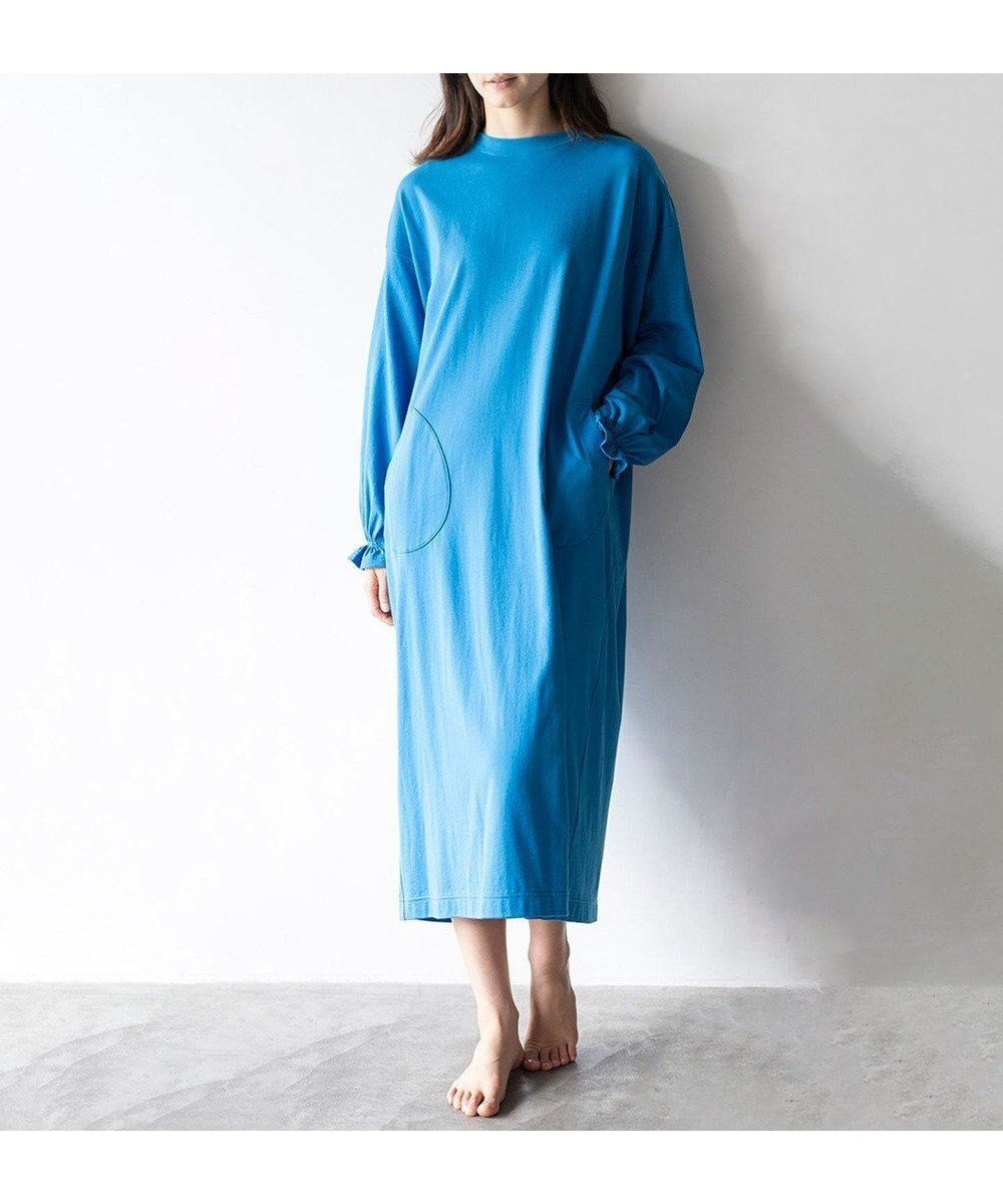 【ハーグ/HAAG】の【スマイルコットン/ソフトタッチ/洗濯機可】LONG SLEEVE ONEPIECE ワンピース インテリア・キッズ・メンズ・レディースファッション・服の通販 founy(ファニー) 　ファッション　Fashion　レディースファッション　Fashion for Women　ワンピース　Dresses　ギャザー　Gathered, Ruffled　吸水　Absorbent, Quick-Dry　シャーリング　Shirring, Ruched　タンブラー　Tumbler, Travel Mug　ボックス　Boxy, Box Shape　ポケット　Pocket, Pocket Detail　A/W・秋冬　Autumn/Winter　S/S・春夏　SS, Spring/Summer, Warm Season　夏　Summer　ブルー|ID: prp329100004674876 ipo3291000000033783171