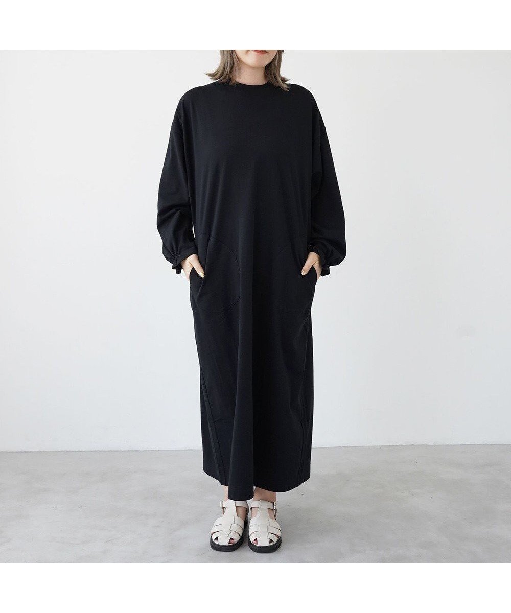 【ハーグ/HAAG】の【スマイルコットン/ソフトタッチ/洗濯機可】LONG SLEEVE ONEPIECE ワンピース インテリア・キッズ・メンズ・レディースファッション・服の通販 founy(ファニー) 　ファッション　Fashion　レディースファッション　Fashion for Women　ワンピース　Dresses　ギャザー　Gathered, Ruffled　吸水　Absorbent, Quick-Dry　シャーリング　Shirring, Ruched　タンブラー　Tumbler, Travel Mug　ボックス　Boxy, Box Shape　ポケット　Pocket, Pocket Detail　A/W・秋冬　Autumn/Winter　S/S・春夏　SS, Spring/Summer, Warm Season　夏　Summer　ブラック|ID: prp329100004674876 ipo3291000000033783172