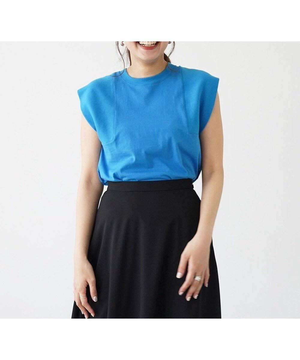 【ハーグ/HAAG】の【スマイルコットン/ソフトタッチ/洗濯機可】SLEEVELESS SHIRTS ノースリーブカットソー インテリア・キッズ・メンズ・レディースファッション・服の通販 founy(ファニー) 　ファッション　Fashion　レディースファッション　Fashion for Women　トップス・カットソー　Cut & Sew Tops　キャミソール&ノースリーブ　Camisoles & Sleeveless Tops　シャツ・ブラウス・オフィスカジュアル　Elegant Blouses & Button-Ups　ロングTシャツ・Tシャツ　Longline T-Shirts & Tees　カットソー・ベーシックTシャツ　Cut-and-Sewn Tops / Stretch Tees & Basics　春　Spring　カットソー　Cut and Sewn Top　キャップ　Cap, Baseball Cap　吸水　Absorbent, Quick-Dry　スリット　Slit, Slit Detail　スリーブ　Sleeve, Long Sleeve / Short Sleeve　タンブラー　Tumbler, Travel Mug　パターン　Pattern, Design Print　S/S・春夏　SS, Spring/Summer, Warm Season　夏　Summer　ブルー|ID: prp329100004674877 ipo3291000000033783174