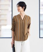 【アイシービー/iCB】の【人気のため新色追加・洗える】BackSatinAmunzen 5分袖キーネックブラウス キャメルストライプ系|ID: prp329100004675210 ipo3291000000033784404