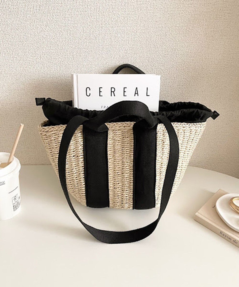 【ラ バガジェリー/LA BAGAGERIE】の【maison vert】 【ペーパー素材・多収納】ダブルハンドルかごバッグ インテリア・キッズ・メンズ・レディースファッション・服の通販 founy(ファニー) 　ファッション　Fashion　レディースファッション　Fashion for Women　バッグ　Bags　財布　Wallet, Purse　ダブル　Double, Double-Breasted　手帳　Planner, Notebook　ハンカチ　Handkerchief, Hanky　ペーパー　Paper, Kraft Paper　ポケット　Pocket, Pocket Detail　ポーチ　Pouch, Small Case　マグネット　Magnet, Magnetic Closure　リップ　Lip, Lip Motif　ブラック×アイボリー|ID: prp329100004675325 ipo3291000000034314532