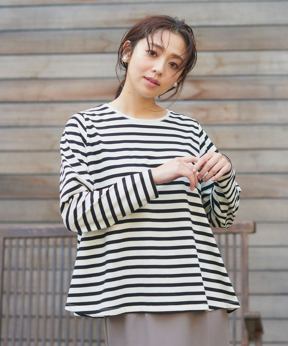 【フェルゥ/Feroux】の裾フレア ロンT インテリア・キッズ・メンズ・レディースファッション・服の通販 founy(ファニー) 　ファッション　Fashion　レディースファッション　Fashion for Women　トップス・カットソー　Cut & Sew Tops　シャツ・ブラウス・オフィスカジュアル　Elegant Blouses & Button-Ups　ロングTシャツ・Tシャツ　Longline T-Shirts & Tees　カットソー・ベーシックTシャツ　Cut-and-Sewn Tops / Stretch Tees & Basics　カットソー　Cut and Sewn Top　フレア　Flare, Flared　ボーダー　Border, Stripe　夏　Summer　春　Spring　S/S・春夏　SS, Spring/Summer, Warm Season　アイボリー系1|ID: prp329100004675570 ipo3291000000033785716
