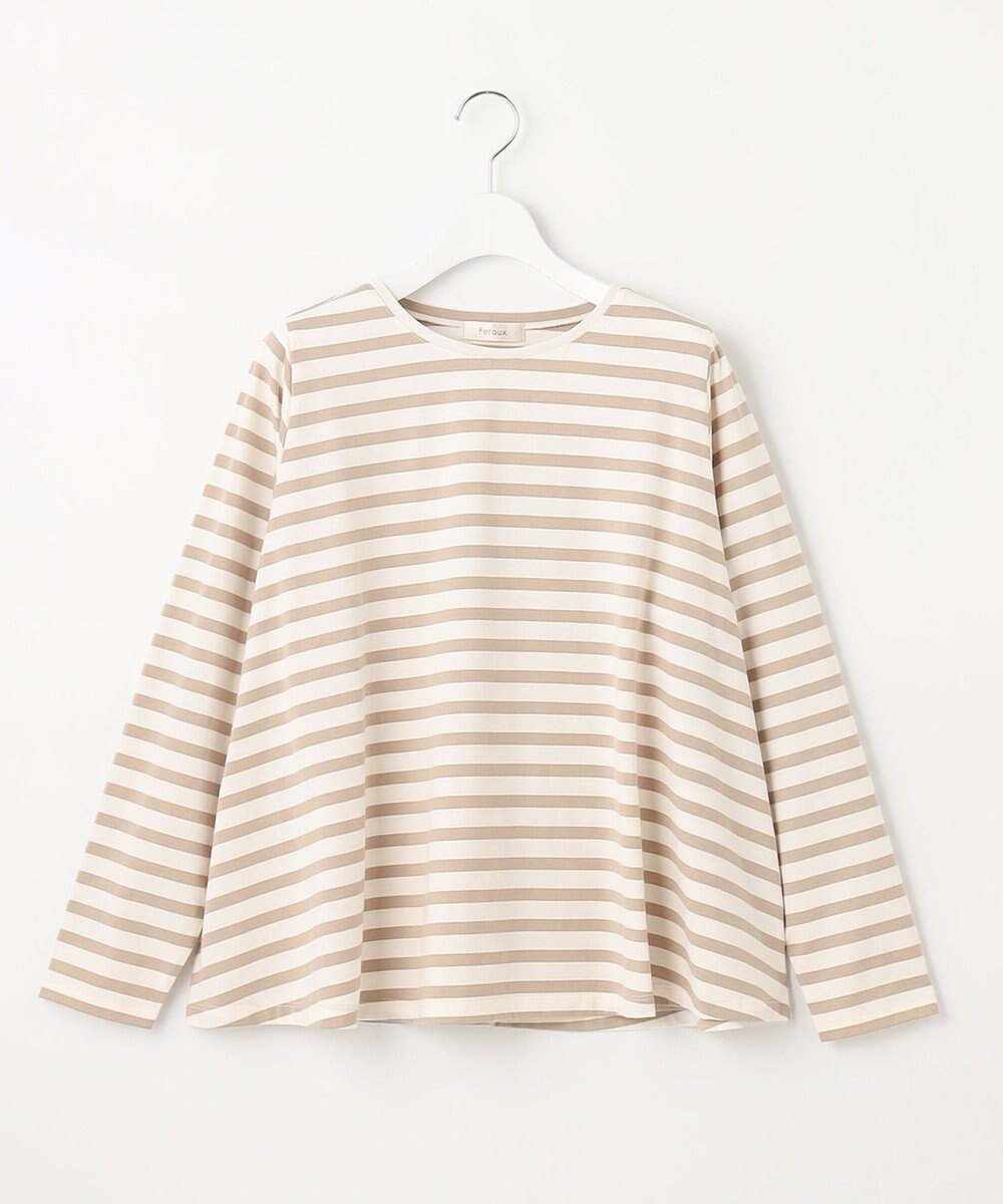 【フェルゥ/Feroux】の裾フレア ロンT インテリア・キッズ・メンズ・レディースファッション・服の通販 founy(ファニー) 　ファッション　Fashion　レディースファッション　Fashion for Women　トップス・カットソー　Cut & Sew Tops　シャツ・ブラウス・オフィスカジュアル　Elegant Blouses & Button-Ups　ロングTシャツ・Tシャツ　Longline T-Shirts & Tees　カットソー・ベーシックTシャツ　Cut-and-Sewn Tops / Stretch Tees & Basics　カットソー　Cut and Sewn Top　フレア　Flare, Flared　ボーダー　Border, Stripe　夏　Summer　春　Spring　S/S・春夏　SS, Spring/Summer, Warm Season　ベージュ系1|ID: prp329100004675570 ipo3291000000033785717