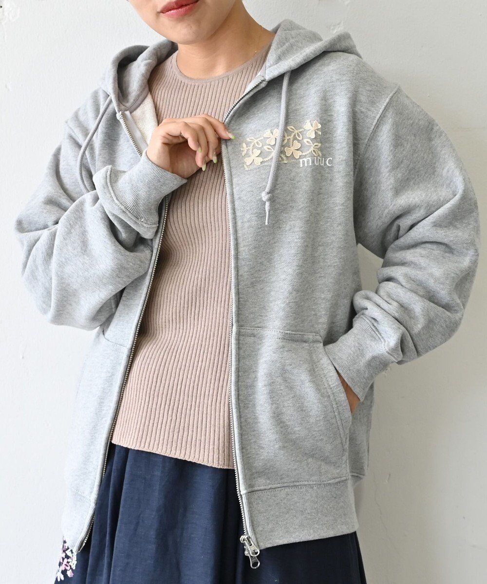 【ムーク/muuc】の〈コットン100% 12.7オンス生地&裏面パイル〉花刺繍のWジップパーカー インテリア・キッズ・メンズ・レディースファッション・服の通販 founy(ファニー)  ファッション Fashion レディースファッション Fashion for Women トップス・カットソー Cut & Sew Tops レディースパーカー・カジュアルフーディー Casual Hoodies & Sweatshirts キャンバス Canvas, Canvas Fabric スウェット / スエット Sweatshirt, Sweatwear 手編み Hand-Knitted, Handmade Knit パターン Pattern, Design Print パーカー Hoodie, Parka A/W・秋冬 Autumn/Winter S/S・春夏 SS, Spring/Summer, Warm Season 再入荷 Restock / Back in Stock 夏 Summer エレガント 上品 Elegant グレー|ID: prp329100004675611 ipo3291000000034317352
