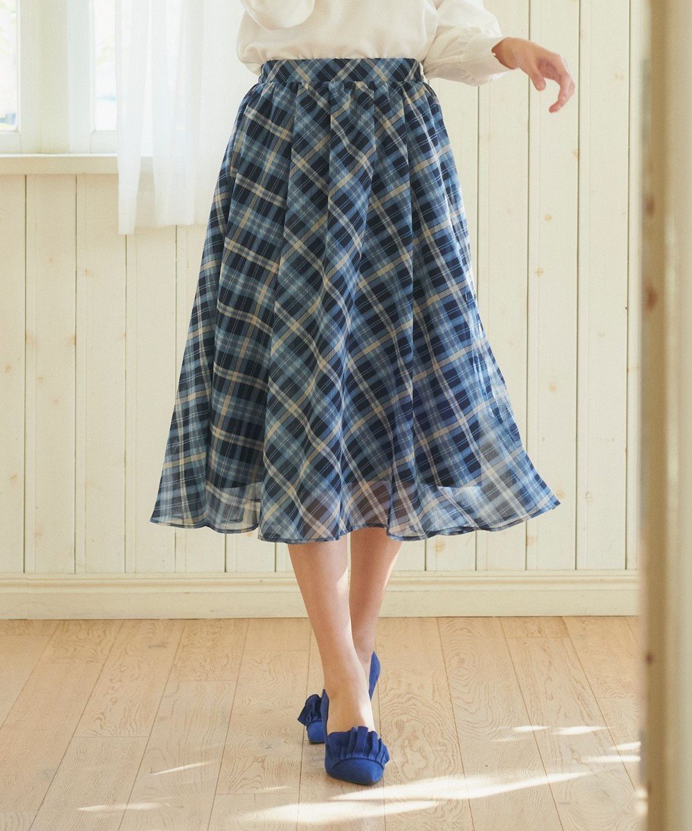 【フェルゥ/Feroux】の楊柳チェックフレア スカート インテリア・キッズ・メンズ・レディースファッション・服の通販 founy(ファニー) 　ファッション　Fashion　レディースファッション　Fashion for Women　スカート　Skirts　Aライン・フレアスカート　A-Line & Flared Skirts　シアー　Sheer, See-Through　シフォン　Chiffon, Lightweight Fabric　チェック　Check, Plaid, Tartan　トレンド　Trend, Trending Now　フレア　Flare, Flared　プリント　Print, Printed Pattern　夏　Summer　春　Spring　S/S・春夏　SS, Spring/Summer, Warm Season　ネイビー系2|ID: prp329100004675619 ipo3291000000034317412