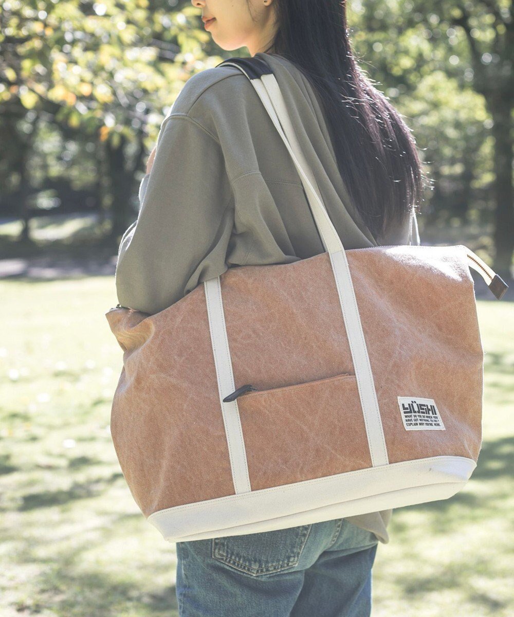 【ユーシ/YUSHI】の【UNISEX】Enjoy life - TOTE (L) 帆布トートバッグ インテリア・キッズ・メンズ・レディースファッション・服の通販 founy(ファニー) 　ファッション　Fashion　レディースファッション　Fashion for Women　バッグ　Bags　アウトドア　Outdoor Clothing　トートバッグ　Tote Bag, Large Shoulder Bag　ポケット　Pocket, Pocket Detail　ユニセックス　Unisex, Genderless　キャメル|ID: prp329100004675732 ipo3291000000033786353
