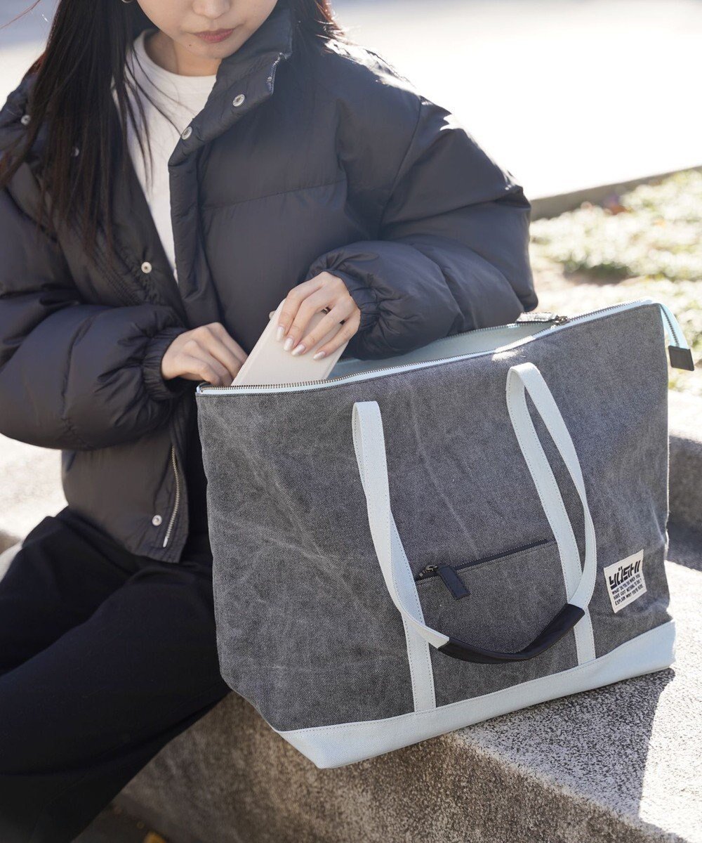 【ユーシ/YUSHI】の【UNISEX】Enjoy life - TOTE (L) 帆布トートバッグ インテリア・キッズ・メンズ・レディースファッション・服の通販 founy(ファニー) 　ファッション　Fashion　レディースファッション　Fashion for Women　バッグ　Bags　アウトドア　Outdoor Clothing　トートバッグ　Tote Bag, Large Shoulder Bag　ポケット　Pocket, Pocket Detail　ユニセックス　Unisex, Genderless　ブラック|ID: prp329100004675732 ipo3291000000033786355