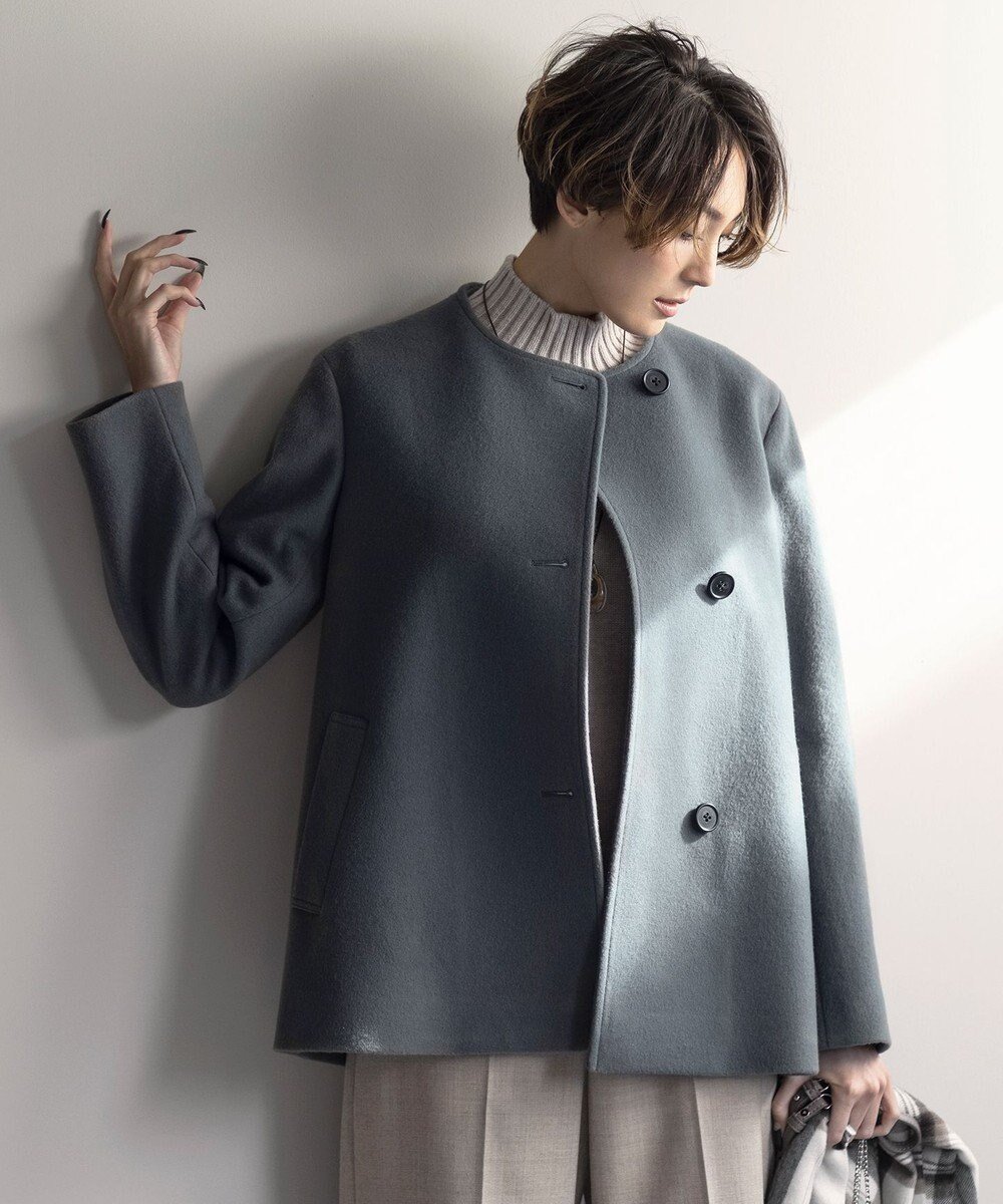 【ジェイ プレス/J.PRESS】のショートビーバー ノーカラーコート インテリア・キッズ・メンズ・レディースファッション・服の通販 founy(ファニー) 　ファッション　Fashion　レディースファッション　Fashion for Women　アウター　Coat / Outerwear Collection　コート・ロングコート・ピーコート　Long Coats, Peacoats & More　レディースジャケット・軽アウター　Jackets　ショート　Short, Short Length　ジャケット　Jacket, Outerwear　タートルネック　Turtleneck, High Neck　マフラー　Scarf, Muffler　ミドル　Middle Length, Mid Height　エレガント 上品　Elegant　A/W・秋冬　Autumn/Winter　ダルブルー系|ID: prp329100004675875 ipo3291000000034256104