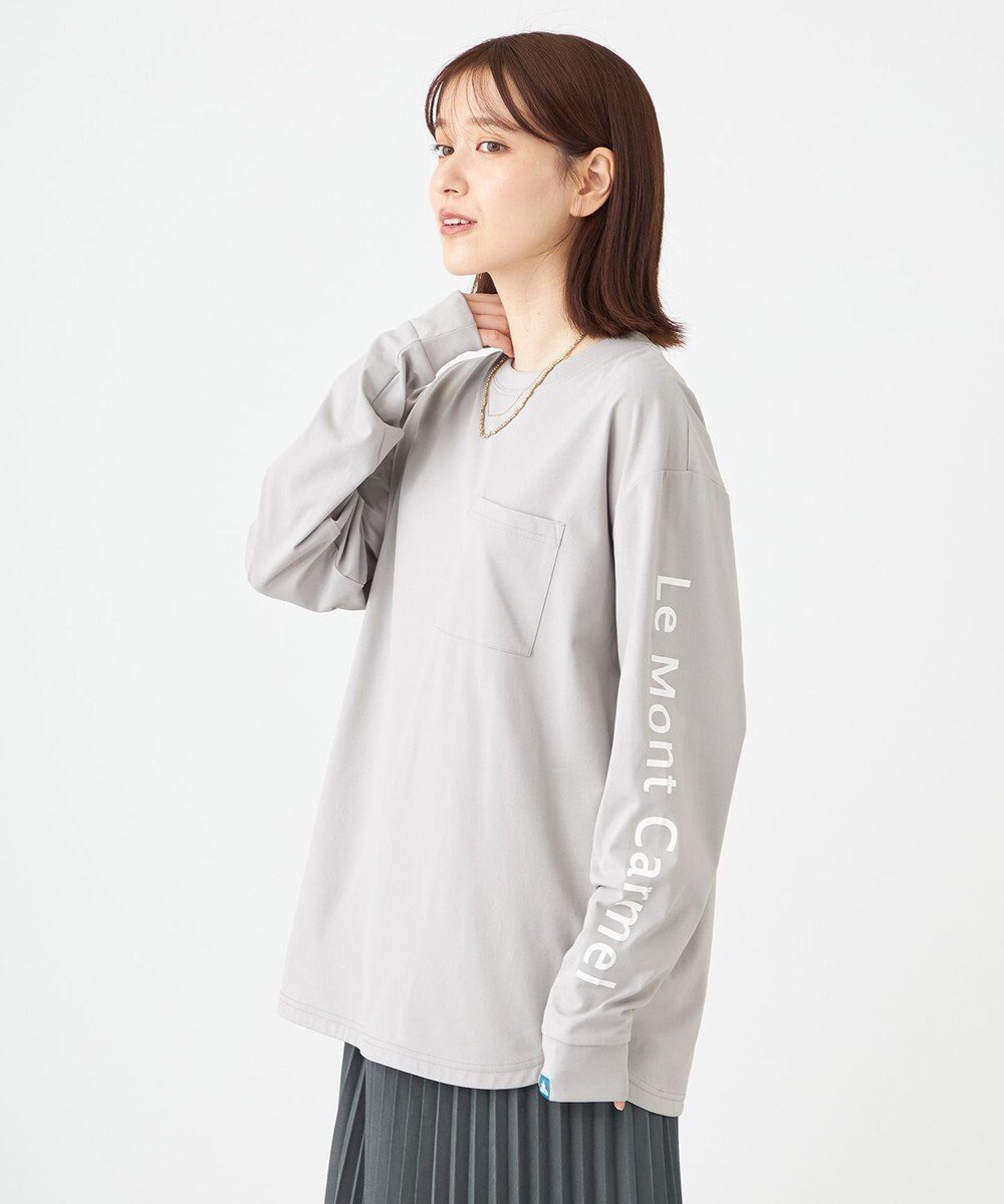 【シェアパーク/SHARE PARK】の【UNISEX】吸水速乾 ショルダーロゴロングスリーブTシャツ(S・Mサイズ) インテリア・キッズ・メンズ・レディースファッション・服の通販 founy(ファニー) 　ファッション　Fashion　レディースファッション　Fashion for Women　トップス・カットソー　Cut & Sew Tops　シャツ・ブラウス・オフィスカジュアル　Elegant Blouses & Button-Ups　ロングTシャツ・Tシャツ　Longline T-Shirts & Tees　カットソー・ベーシックTシャツ　Cut-and-Sewn Tops / Stretch Tees & Basics　ユニセックス　Unisex, Genderless　カットソー　Cut and Sewn Top　吸水　Absorbent, Quick-Dry　A/W・秋冬　Autumn/Winter　グレー|ID: prp329100004675927 ipo3291000000033787023