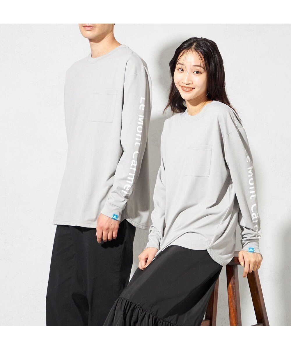 【シェアパーク/SHARE PARK / MEN】の【UNISEX】吸水速乾 ショルダーロゴロングスリーブTシャツ(L・XLサイズ) インテリア・キッズ・メンズ・レディースファッション・服の通販 founy(ファニー) 　ファッション　Fashion　レディースファッション　Fashion for Women　トップス・カットソー　Cut & Sew Tops　シャツ・ブラウス・オフィスカジュアル　Elegant Blouses & Button-Ups　ロングTシャツ・Tシャツ　Longline T-Shirts & Tees　カットソー・ベーシックTシャツ　Cut-and-Sewn Tops / Stretch Tees & Basics　ユニセックス　Unisex, Genderless　カットソー　Cut and Sewn Top　吸水　Absorbent, Quick-Dry　A/W・秋冬　Autumn/Winter　グレー|ID: prp329100004675928 ipo3291000000034365684