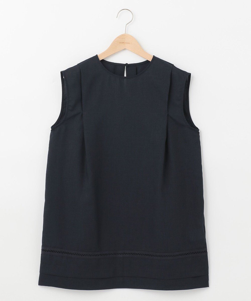 【シェアパーク/SHARE PARK】の【洗える】ウォッシャブルリネン ノースリブラウス インテリア・キッズ・メンズ・レディースファッション・服の通販 founy(ファニー) ファッション Fashion レディースファッション Fashion for Women トップス・カットソー Cut & Sew Tops シャツ・ブラウス・オフィスカジュアル Elegant Blouses & Button-Ups おすすめ Recommended / Our Picks ノースリーブ Sleeveless, No-Sleeve レース Lace, Lace Fabric 夏 Summer 春 Spring S/S・春夏 SS, Spring/Summer, Warm Season 洗える Machine Washable ネイビー|ID: prp329100004676226 ipo3291000000034257403