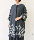 【ムーク/muuc】の〈遠州織物の工場で織られた上質なコットン生地〉モクレン刺繍 ノーカラー ワイドシルエット コート(セットアップ可能) ネイビー×グレー|ID: prp329100004676362 ipo3291000000034258676