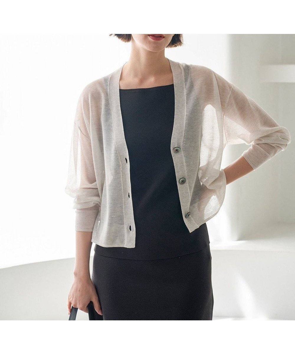 【アンフィーロ 自由区/UNFILO】のラメシアー カーディガン インテリア・キッズ・メンズ・レディースファッション・服の通販 founy(ファニー) 　ファッション　Fashion　レディースファッション　Fashion for Women　トップス・カットソー　Cut & Sew Tops　カーディガン・羽織り　Layered Style Cardigans　ウォッシャブル　Machine Washable　カーディガン　Cardigan, Knitwear　クロップド　Cropped, Short Length　シアー　Sheer, See-Through　バランス　Balance, Style Balance　ボトム　Bottoms, Lower Wear　ワイド　Wide, Wide Fit　エレガント 上品　Elegant　夏　Summer　春　Spring　S/S・春夏　SS, Spring/Summer, Warm Season　羽織　Haori, Light Jacket　グレージュ|ID: prp329100004676372 ipo3291000000034245021