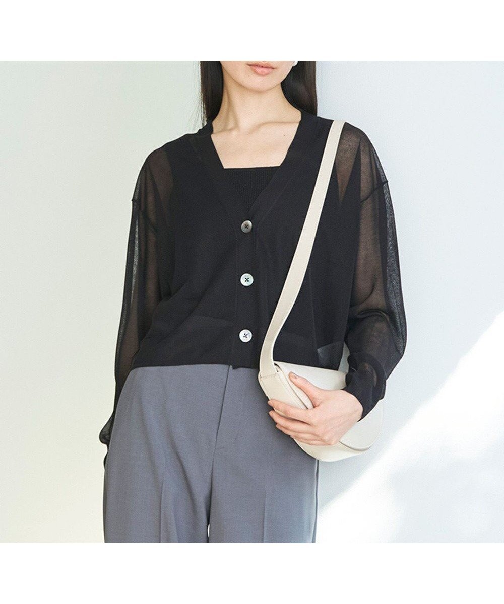 【アンフィーロ 自由区/UNFILO】のラメシアー カーディガン インテリア・キッズ・メンズ・レディースファッション・服の通販 founy(ファニー) 　ファッション　Fashion　レディースファッション　Fashion for Women　トップス・カットソー　Cut & Sew Tops　カーディガン・羽織り　Layered Style Cardigans　ウォッシャブル　Machine Washable　カーディガン　Cardigan, Knitwear　クロップド　Cropped, Short Length　シアー　Sheer, See-Through　バランス　Balance, Style Balance　ボトム　Bottoms, Lower Wear　ワイド　Wide, Wide Fit　エレガント 上品　Elegant　夏　Summer　春　Spring　S/S・春夏　SS, Spring/Summer, Warm Season　羽織　Haori, Light Jacket　ブラック|ID: prp329100004676372 ipo3291000000034245025