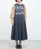【ムーク/muuc】の〈遠州織物の工場で織られた上質なコットン生地〉モクレン刺繍 後ろファスナー有り ノーカラー ノースリーブ ウエスト切り替えワンピース(セットアップ可能) ネイビー×グレー|ID: prp329100004676417 ipo3291000000034425311