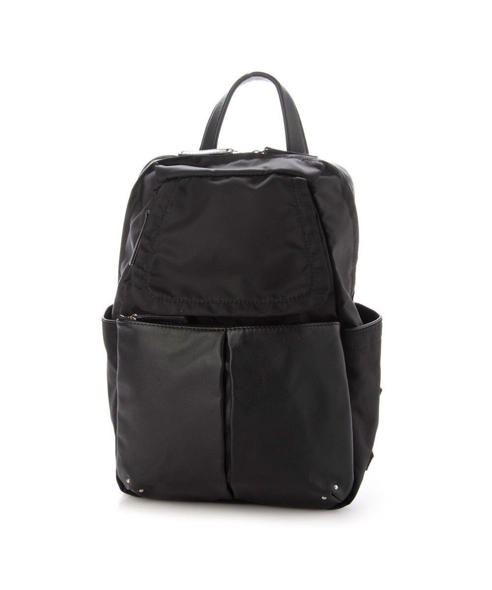 【イザック/Y'SACCS】のNEWナイロン×レザーコンビシリーズ 前ポケットミニリュックサック インテリア・キッズ・メンズ・レディースファッション・服の通販 founy(ファニー) 　ファッション　Fashion　レディースファッション　Fashion for Women　バッグ　Bags　コンビ　Combo, Combination Style　スタイリッシュ　Stylish, Fashionable　スタッズ　Studs, Metal Accents　トラベル　Travel, Travel Gear　ポケット　Pocket, Pocket Detail　リュック　Backpack, Rucksack　ワンポイント　One Point, Statement Accent　人気　Popular, Best Seller　定番　Standard, Basic Item　軽量　Lightweight, Ultra Light　ブラック|ID: prp329100004676506 ipo3291000000034261387