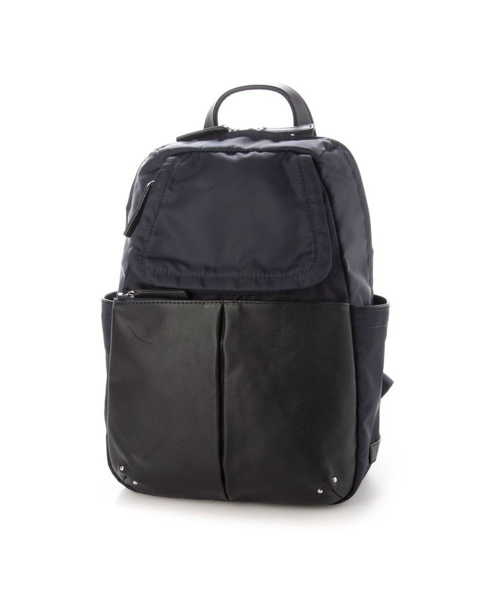 【イザック/Y'SACCS】のNEWナイロン×レザーコンビシリーズ 前ポケットミニリュックサック インテリア・キッズ・メンズ・レディースファッション・服の通販 founy(ファニー) 　ファッション　Fashion　レディースファッション　Fashion for Women　バッグ　Bags　コンビ　Combo, Combination Style　スタイリッシュ　Stylish, Fashionable　スタッズ　Studs, Metal Accents　トラベル　Travel, Travel Gear　ポケット　Pocket, Pocket Detail　リュック　Backpack, Rucksack　ワンポイント　One Point, Statement Accent　人気　Popular, Best Seller　定番　Standard, Basic Item　軽量　Lightweight, Ultra Light　ネイビー|ID: prp329100004676506 ipo3291000000034261392