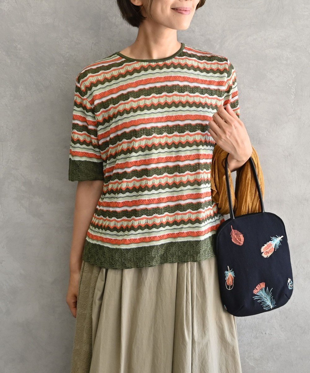 【ムーク/muuc】の〈高品質シルク100%〉透かしレース編み シルクマルチボーダー半袖プルオーバー インテリア・キッズ・メンズ・レディースファッション・服の通販 founy(ファニー)  ファッション Fashion レディースファッション Fashion for Women トップス・カットソー Cut & Sew Tops ニット Knit Tops & Sweaters カジュアルプルオーバー・ニットトップス Pullovers & Knit Tops / Casual Pullovers 春 Spring キャンバス Canvas, Canvas Fabric シルク Silk, 100% Silk セーター Sweater, Knitwear 透かし Cut-Out, Lacework 手編み Hand-Knitted, Handmade Knit ネップ Nepp, Slub Yarn パターン Pattern, Design Print 半袖 Short Sleeve, Half Sleeve レース Lace, Lace Fabric S/S・春夏 SS, Spring/Summer, Warm Season 再入荷 Restock / Back in Stock 夏 Summer グリーンオレンジ|ID: prp329100004676838 ipo3291000000034264583