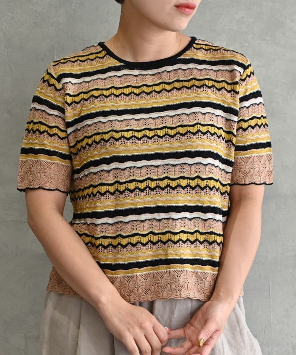 【ムーク/muuc】の〈高品質シルク100%〉透かしレース編み シルクマルチボーダー半袖プルオーバー インテリア・キッズ・メンズ・レディースファッション・服の通販 founy(ファニー)  ファッション Fashion レディースファッション Fashion for Women トップス・カットソー Cut & Sew Tops ニット Knit Tops & Sweaters カジュアルプルオーバー・ニットトップス Pullovers & Knit Tops / Casual Pullovers 春 Spring キャンバス Canvas, Canvas Fabric シルク Silk, 100% Silk セーター Sweater, Knitwear 透かし Cut-Out, Lacework 手編み Hand-Knitted, Handmade Knit ネップ Nepp, Slub Yarn パターン Pattern, Design Print 半袖 Short Sleeve, Half Sleeve レース Lace, Lace Fabric S/S・春夏 SS, Spring/Summer, Warm Season 再入荷 Restock / Back in Stock 夏 Summer ブロンズブラック|ID: prp329100004676838 ipo3291000000034264585