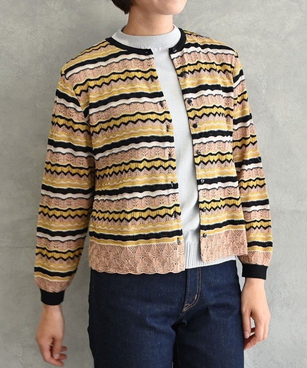 【ムーク/muuc】の〈高品質シルク100%〉〈通年着られる〉袖リブあり シェルボタン使用 透かしレース編み シルクマルチボーダーカーディガン インテリア・キッズ・メンズ・レディースファッション・服の通販 founy(ファニー) ファッション Fashion レディースファッション Fashion for Women トップス・カットソー Cut & Sew Tops カーディガン・羽織り Layered Style Cardigans 春 Spring カーディガン Cardigan, Knitwear キャンバス Canvas, Canvas Fabric シルク Silk, 100% Silk 透かし Cut-Out, Lacework 手編み Hand-Knitted, Handmade Knit ネップ Nepp, Slub Yarn パターン Pattern, Design Print レース Lace, Lace Fabric S/S・春夏 SS, Spring/Summer, Warm Season 再入荷 Restock / Back in Stock 夏 Summer ブロンズブラック|ID: prp329100004676839 ipo3291000000034264598