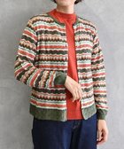 【ムーク/muuc】の〈高品質シルク100%〉〈通年着られる〉袖リブあり シェルボタン使用 透かしレース編み シルクマルチボーダーカーディガン グリーンオレンジ|ID: prp329100004676839 ipo3291000000034264600