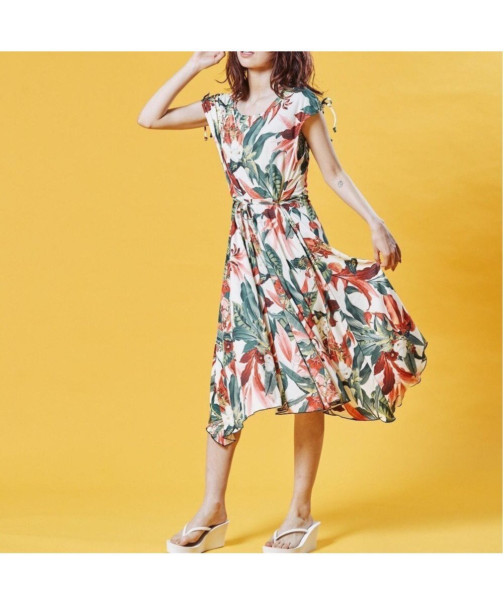 【三愛水着楽園/San-ai Resort】の【SALE】【Coral veil】Lily Garden ショルダードレス3点セット水着 9号/11号 インテリア・キッズ・メンズ・レディースファッション・服の通販 founy(ファニー) 　ファッション　Fashion　レディースファッション　Fashion for Women　水着　Swimwear　レディース水着・ビーチウェア　Swimwear & Beachwear　エレガント 上品　Elegant　ショルダー　Shoulder, Shoulder Strap　ショーツ　Shorts, Short Pants　スリーブ　Sleeve, Long Sleeve / Short Sleeve　ドレス　Dress, One-Piece　ノースリーブ　Sleeveless, No-Sleeve　ビーチ　Beach, Seaside　フィット　Fit, Slim Fit　フレンチ　French, French Style　プリント　Print, Printed Pattern　ボタニカル　Botanical, Floral Pattern　水着　Swimsuit, Swimwear　リボン　Ribbon, Bow　リラックス　Relax, Relaxed Fit　ロング　Long, Long-Length　A/W・秋冬　Autumn/Winter　S/S・春夏　SS, Spring/Summer, Warm Season　夏　Summer　ホワイト|ID: prp329100004676949 ipo3291000000033791360