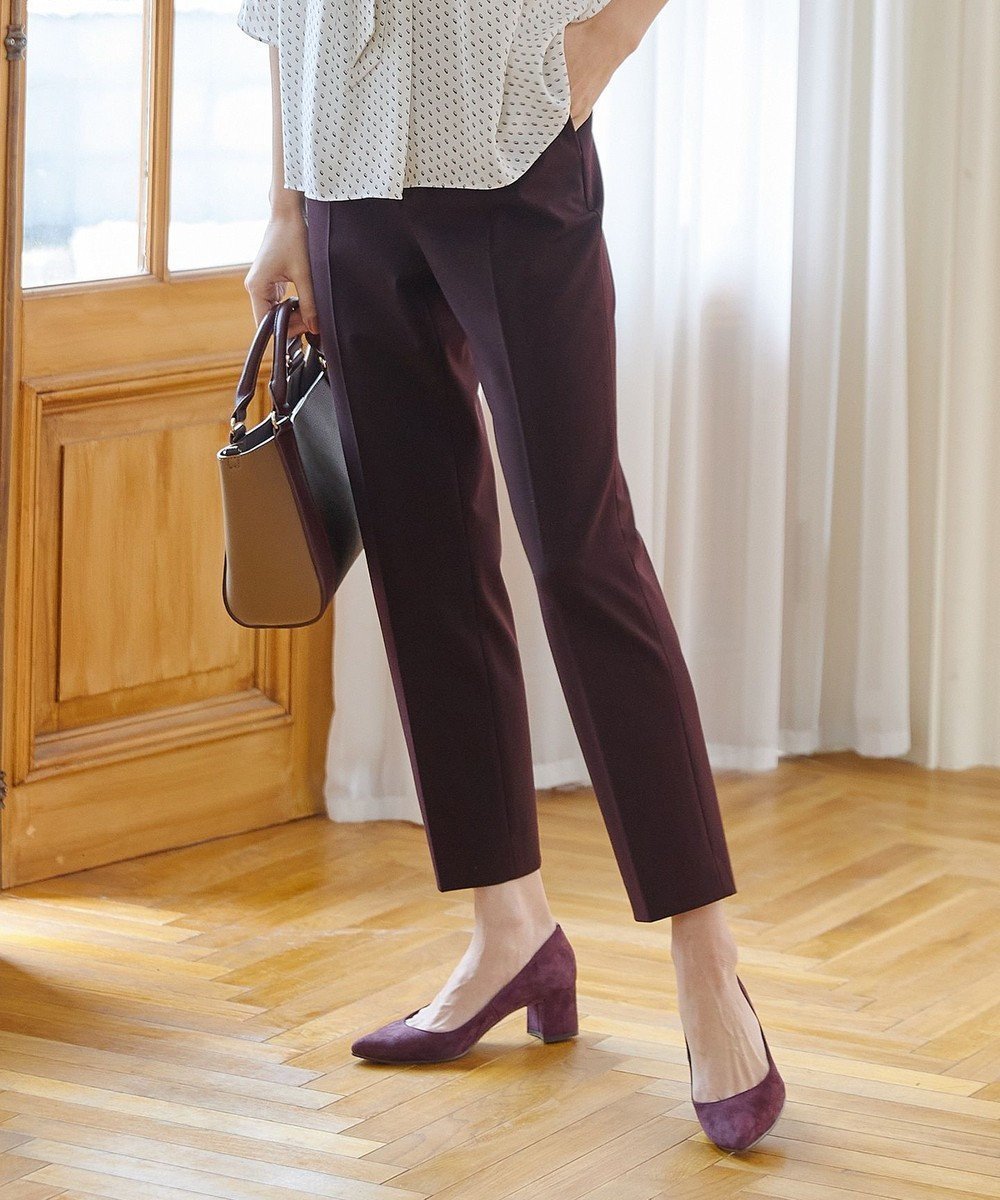 【ジェイ プレス/J.PRESS】の【洗える】T/Rアルガンシルク クロップドパンツ インテリア・キッズ・メンズ・レディースファッション・服の通販 founy(ファニー) 　ファッション　Fashion　レディースファッション　Fashion for Women　パンツ　Pants & Trousers　ストレッチ　Stretch, Stretchy Fabric　センター　Center, Center Line　洗える　Machine Washable　A/W・秋冬　Autumn/Winter　ワイン系|ID: prp329100004676994 ipo3291000000034266326