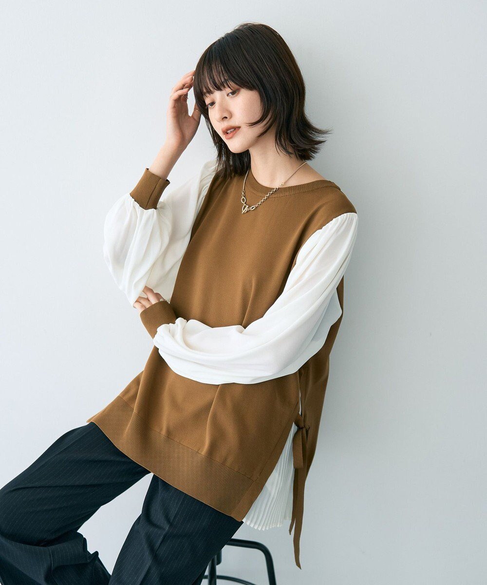 【イェッカ ヴェッカ/YECCA VECCA】のサイドプリーツ異素材MIXプルオーバー 人気、トレンドファッション・服の通販 founy(ファニー) ファッション Fashion レディースファッション Fashion for Women トップス・カットソー Cut & Sew Tops ニット Knit Tops & Sweaters カジュアルプルオーバー・ニットトップス Pullovers & Knit Tops / Casual Pullovers おすすめ Recommended / Our Picks シフォン Chiffon, Lightweight Fabric スリーブ Sleeve, Long Sleeve / Short Sleeve セーター Sweater, Knitwear ドッキング Docking, Mixed Material フェミニン Feminine, Girly プリーツ Pleats, Pleated ポケット Pocket, Pocket Detail リボン Ribbon, Bow 夏 Summer S/S・春夏 SS, Spring/Summer, Warm Season A/W・秋冬 Autumn/Winter other-1|ID: prp329100004677303 ipo3291000000033792834