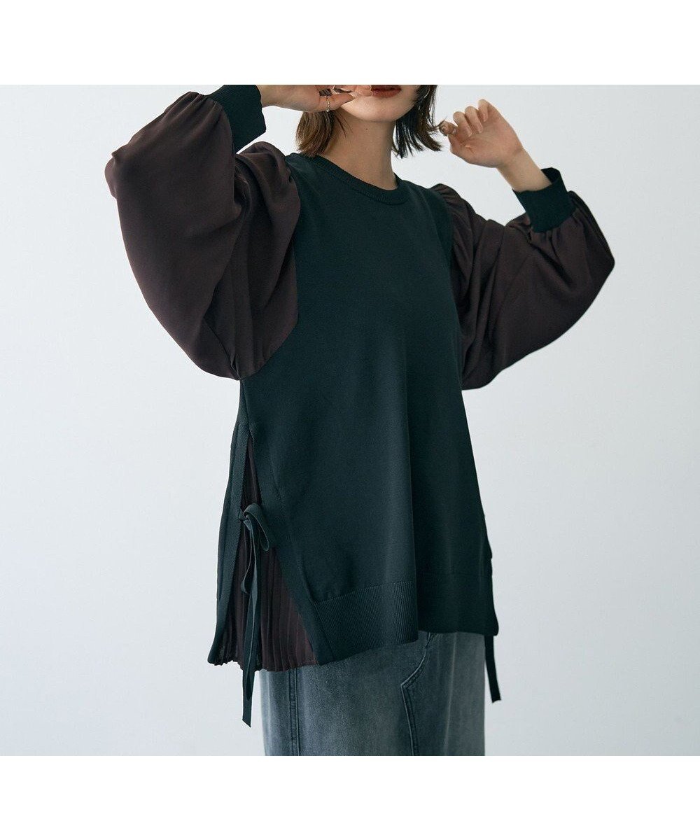 【イェッカ ヴェッカ/YECCA VECCA】のサイドプリーツ異素材MIXプルオーバー インテリア・キッズ・メンズ・レディースファッション・服の通販 founy(ファニー) ファッション Fashion レディースファッション Fashion for Women トップス・カットソー Cut & Sew Tops ニット Knit Tops & Sweaters カジュアルプルオーバー・ニットトップス Pullovers & Knit Tops / Casual Pullovers おすすめ Recommended / Our Picks シフォン Chiffon, Lightweight Fabric スリーブ Sleeve, Long Sleeve / Short Sleeve セーター Sweater, Knitwear ドッキング Docking, Mixed Material フェミニン Feminine, Girly プリーツ Pleats, Pleated ポケット Pocket, Pocket Detail リボン Ribbon, Bow 夏 Summer S/S・春夏 SS, Spring/Summer, Warm Season A/W・秋冬 Autumn/Winter Black|ID: prp329100004677303 ipo3291000000033792837