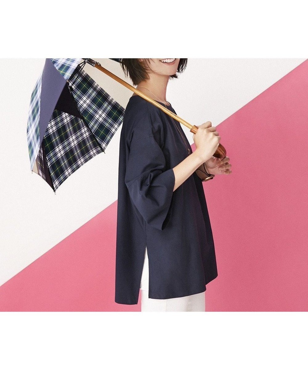 【プラスリング/+RING】の【限定/日本製】プラスリング 晴雨兼用傘(長ショート)NVY-CHK SR201 インテリア・キッズ・メンズ・レディースファッション・服の通販 founy(ファニー) 　ファッション　Fashion　レディースファッション　Fashion for Women　レイングッズ・傘・晴雨兼用傘　Umbrellas & Rain Gear　コンパクト　Compact, Small Size　傘　Umbrella, Parasol　ショート　Short, Short Length　チェック　Check, Plaid, Tartan　パッチワーク　Patchwork, Mixed Fabric　ラップ　Wrap, Wrap Design　日本製　Made In Japan　青|ID: prp329100004677329 ipo3291000000034265990