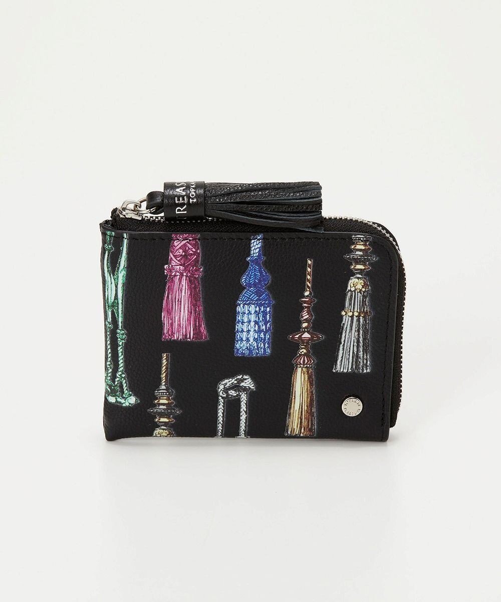 【トプカピ/TOPKAPI】の【TREASURE TOPKAPI】シュリンクレザー タッセル プリント ラウンド 二つ折り財布 インテリア・キッズ・メンズ・レディースファッション・服の通販 founy(ファニー) ファッション Fashion レディースファッション Fashion for Women ミニ財布・二つ折り財布 Wallets & Card Cases イエロー Yellow コイン Coin, Coin Design 財布 Wallet, Purse タッセル Tassel, Fringe プリント Print, Printed Pattern ポケット Pocket, Pocket Detail モチーフ Motif, Design Theme ラウンド Round, Round Neck ブラック|ID: prp329100004677344 ipo3291000000034191473