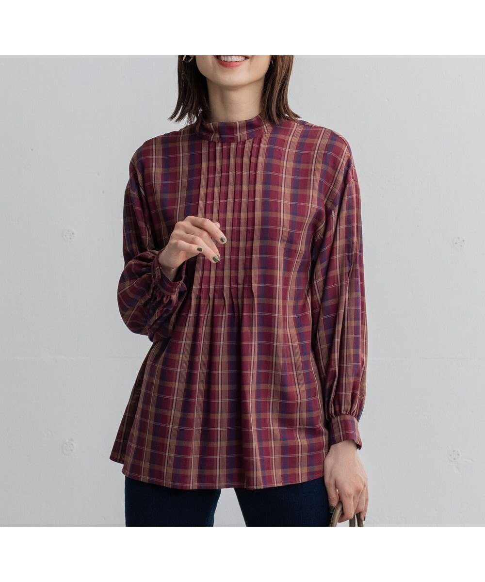 【エニー/ANY】の【洗える】ピンタックチェックブラウス インテリア・キッズ・メンズ・レディースファッション・服の通販 founy(ファニー) 　ファッション　Fashion　レディースファッション　Fashion for Women　トップス・カットソー　Cut & Sew Tops　シャツ・ブラウス・オフィスカジュアル　Elegant Blouses & Button-Ups　おすすめ　Recommended / Our Picks　スタンド　Stand Collar, Upright Stand　チェック　Check, Plaid, Tartan　トレンド　Trend, Trending Now　フロント　Front, Front Design　ポケット　Pocket, Pocket Detail　ワイド　Wide, Wide Fit　エレガント 上品　Elegant　今季　This Season, Current Season　洗える　Machine Washable　A/W・秋冬　Autumn/Winter　レッド系5|ID: prp329100004677370 ipo3291000000033793330