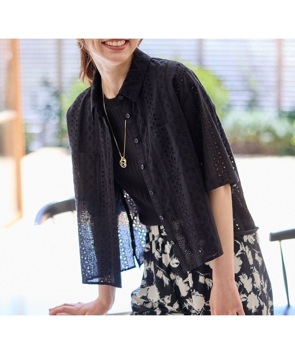 【エニー/ANY】のエンブロイダリーシャツ インテリア・キッズ・メンズ・レディースファッション・服の通販 founy(ファニー) 　ファッション　Fashion　レディースファッション　Fashion for Women　トップス・カットソー　Cut & Sew Tops　シャツ・ブラウス・オフィスカジュアル　Elegant Blouses & Button-Ups　おすすめ　Recommended / Our Picks　エンブロイダリー　Embroidery Design　カーゴパンツ　Cargo Pants, Utility Pants　スリット　Slit, Slit Detail　デニム　Denim, Jeans Material　フェミニン　Feminine, Girly　ロング　Long, Long-Length　ワイド　Wide, Wide Fit　夏　Summer　春　Spring　S/S・春夏　SS, Spring/Summer, Warm Season　ブラック|ID: prp329100004677382 ipo3291000000034198657