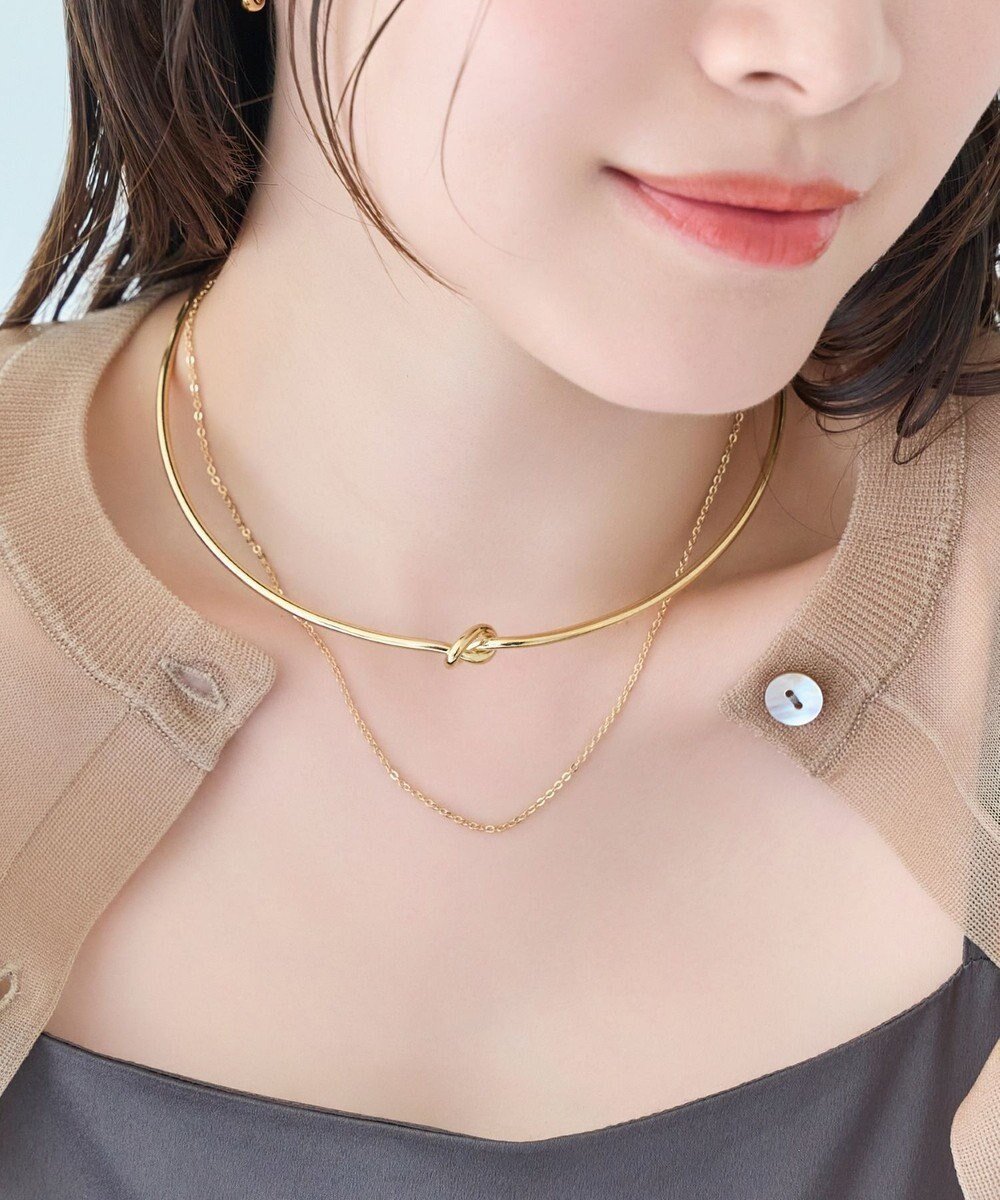 【フィービィー/phoebe】のノットラインレイヤードチョーカー ゴールド/ネックレス/ネックカフ/36cm 人気、トレンドファッション・服の通販 founy(ファニー) 　ファッション　Fashion　レディースファッション　Fashion for Women　ジュエリー　Jewelry　ネックレス　Necklaces & Pendants　アクセサリー　Fashion Accessories　シンプル　Simple, Minimal　チェーン　Chain, Chain Strap　チョーカー　Tulle, Mesh Fabric　ネックレス　Necklace, Pendant Necklace　フィット　Fit, Slim Fit　モチーフ　Motif, Design Theme　 other-1|ID: prp329100004677464 ipo3291000000033793789