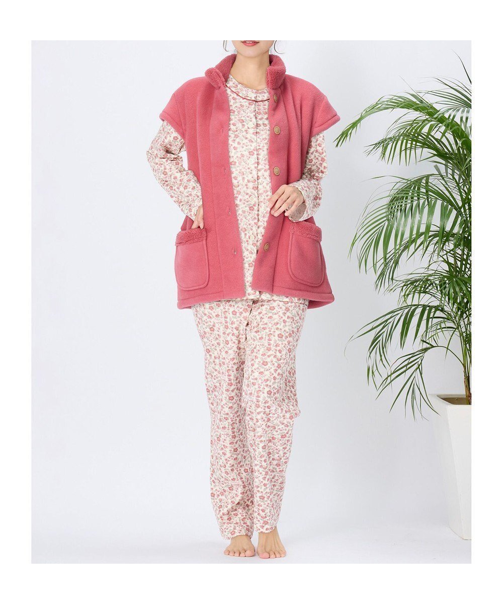 【ウィング/Wing】のベスト フリース素材 あったか 冬 3分袖 レディース EX2071 ウイング/ワコール インテリア・キッズ・メンズ・レディースファッション・服の通販 founy(ファニー) 　ファッション　Fashion　レディースファッション　Fashion for Women　アウター　Coat / Outerwear Collection　トップス・カットソー　Cut & Sew Tops　ベスト&ジレ / 重ね着スタイル　Vests & Gilets　スタンド　Stand Collar, Upright Stand　センター　Center, Center Line　パジャマ　Pajamas, Sleepwear　ベスト　Vest, Waistcoat　ポケット　Pocket, Pocket Detail　冬　Winter / This Winter　無地　Plain, Solid Color　ロマンピンク|ID: prp329100004677477 ipo3291000000035835547