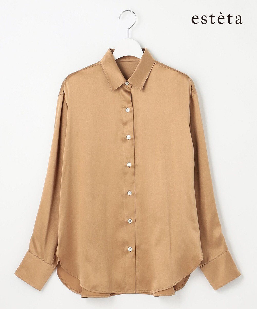 【23区/NIJYUSANKU】の【エステータ】シルクサテン シャツ インテリア・キッズ・メンズ・レディースファッション・服の通販 founy(ファニー) 　ファッション　Fashion　レディースファッション　Fashion for Women　トップス・カットソー　Cut & Sew Tops　シャツ・ブラウス・オフィスカジュアル　Elegant Blouses & Button-Ups　エレガント 上品　Elegant　ヴィンテージ　Vintage Style　サテン　Satin, Glossy Fabric　シルク　Silk, 100% Silk　シンプル　Simple, Minimal　ドレープ　Drape, Draping Fabric　マニッシュ　Mannish, Boyish　A/W・秋冬　Autumn/Winter　冬　Winter / This Winter　新作・新入荷　New Arrivals / New In　おすすめ　Recommended / Our Picks　キャメル|ID: prp329100004677587 ipo3291000000033794414