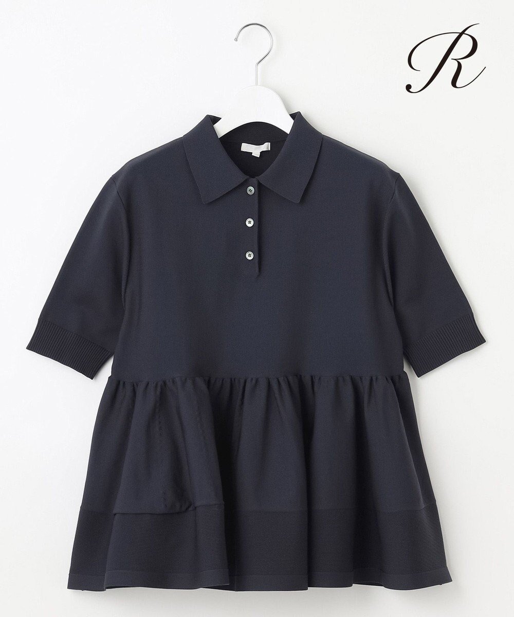 【23区/NIJYUSANKU】の【R(アール)】フォルムニット ペプラム ポロシャツ インテリア・キッズ・メンズ・レディースファッション・服の通販 founy(ファニー) 　ファッション　Fashion　レディースファッション　Fashion for Women　トップス・カットソー　Cut & Sew Tops　ニット　Knit Tops & Sweaters　シャツ・ブラウス・オフィスカジュアル　Elegant Blouses & Button-Ups　ポロシャツ・きれいめカジュアル　Smart-Casual Polo Tops　軽量　Lightweight, Ultra Light　セーター　Sweater, Knitwear　なめらか　Smooth, Silky Texture　人気　Popular, Best Seller　フォルム　Silhouette, Form　フレア　Flare, Flared　ペプラム　Peplum, Flared Hem　ポロシャツ　Polo Shirt, Collared Tee　A/W・秋冬　Autumn/Winter　冬　Winter / This Winter　新作・新入荷　New Arrivals / New In　エレガント 上品　Elegant　ビジネス 仕事 通勤　Business / Work / Commuting　2025年　2025　2025-2026秋冬・A/W　Autumn/Winter 2025–26 AW25–26　ネイビー系|ID: prp329100004677641 ipo3291000000033794652