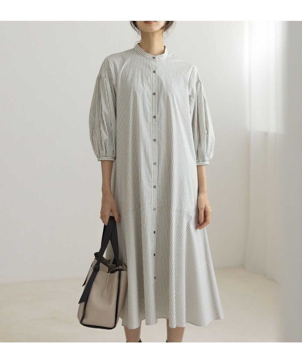 【組曲/KUMIKYOKU】のコンパクトシャーティング ワンピース インテリア・キッズ・メンズ・レディースファッション・服の通販 founy(ファニー) 　ファッション　Fashion　レディースファッション　Fashion for Women　ワンピース　Dresses　シャツワンピース / 1枚で着映えコーデ　Shirt Dresses　切替　Switching, Contrast Panel　ストライプ　Stripe, Striped Pattern　ストレッチ　Stretch, Stretchy Fabric　フレア　Flare, Flared　ペチコート　Petticoat, Underskirt　無地　Plain, Solid Color　A/W・秋冬　Autumn/Winter　アイボリー系1|ID: prp329100004677738 ipo3291000000033795164
