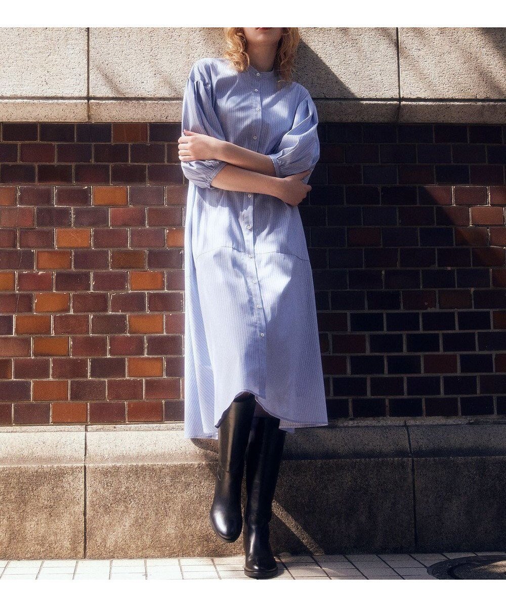 【組曲/KUMIKYOKU】のコンパクトシャーティング ワンピース インテリア・キッズ・メンズ・レディースファッション・服の通販 founy(ファニー) 　ファッション　Fashion　レディースファッション　Fashion for Women　ワンピース　Dresses　シャツワンピース / 1枚で着映えコーデ　Shirt Dresses　切替　Switching, Contrast Panel　ストライプ　Stripe, Striped Pattern　ストレッチ　Stretch, Stretchy Fabric　フレア　Flare, Flared　ペチコート　Petticoat, Underskirt　無地　Plain, Solid Color　A/W・秋冬　Autumn/Winter　ブルー系1|ID: prp329100004677738 ipo3291000000033795166