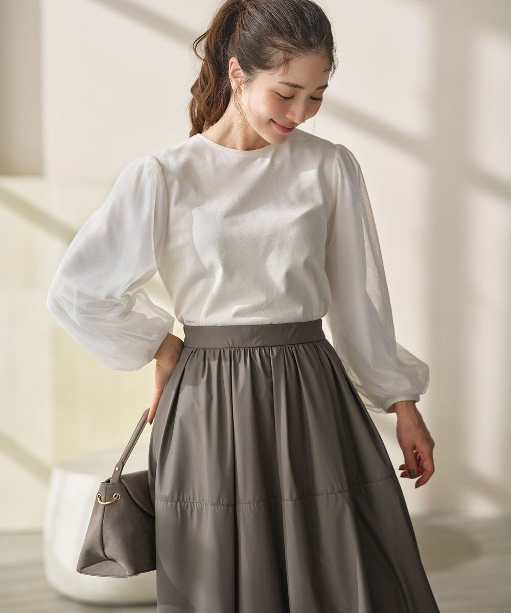 【組曲/KUMIKYOKU】のミニ裏毛チュールスリーブ カットソー 人気、トレンドファッション・服の通販 founy(ファニー) 　ファッション　Fashion　レディースファッション　Fashion for Women　トップス・カットソー　Cut & Sew Tops　シャツ・ブラウス・オフィスカジュアル　Elegant Blouses & Button-Ups　ロングTシャツ・Tシャツ　Longline T-Shirts & Tees　カットソー・ベーシックTシャツ　Cut-and-Sewn Tops / Stretch Tees & Basics　カットソー　Cut and Sewn Top　ギャザー　Gathered, Ruffled　コンパクト　Compact, Small Size　スリーブ　Sleeve, Long Sleeve / Short Sleeve　チュール　Tulip, Tulip Motif　トレンド　Trend, Trending Now　ループ　Loop, Loop Knit　A/W・秋冬　Autumn/Winter　 other-1|ID: prp329100004678158 ipo3291000000033797308