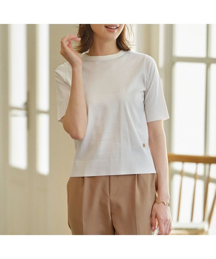 【組曲/KUMIKYOKU】の【WEB限定】セーターマシーン 半袖ニットTシャツ インテリア・キッズ・メンズ・レディースファッション・服の通販 founy(ファニー) https://founy.com/ ファッション Fashion レディースファッション Fashion for Women トップス・カットソー Cut & Sew Tops ニット Knit Tops & Sweaters シャツ・ブラウス・オフィスカジュアル Elegant Blouses & Button-Ups ロングTシャツ・Tシャツ Longline T-Shirts & Tees カットソー・ベーシックTシャツ Cut-and-Sewn Tops / Stretch Tees & Basics アンサンブル Ensemble Set 春 Spring カットソー Cut and Sewn Top カーディガン Cardigan, Knitwear コンパクト Compact, Small Size シェイプ Shape, Slim Fit ベーシック Basic, Essential 半袖 Short Sleeve, Half Sleeve メタル Metal, Metal Parts S/S・春夏 SS, Spring/Summer, Warm Season 夏 Summer エレガント 上品 Elegant |ID: prp329100004678164 ipo3291000000033797342