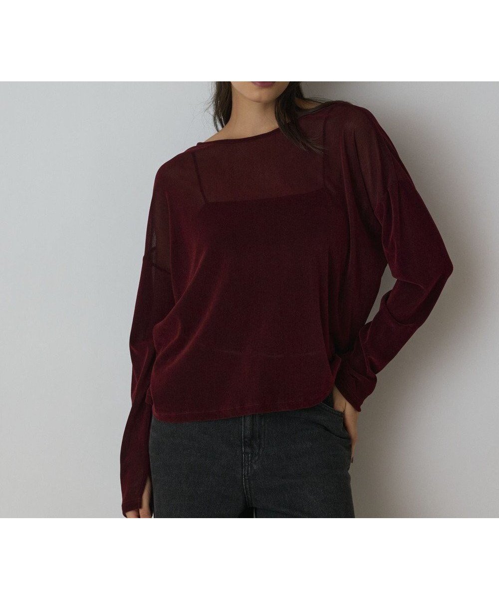 【グレース コンチネンタル/GRACE CONTINENTAL】のフロッキ-オ-バ-カットトップ インテリア・キッズ・メンズ・レディースファッション・服の通販 founy(ファニー) 　ファッション　Fashion　レディースファッション　Fashion for Women　トップス・カットソー　Cut & Sew Tops　シャツ・ブラウス・オフィスカジュアル　Elegant Blouses & Button-Ups　ロングTシャツ・Tシャツ　Longline T-Shirts & Tees　カットソー・ベーシックTシャツ　Cut-and-Sewn Tops / Stretch Tees & Basics　新作・新入荷　New Arrivals / New In　カットソー　Cut and Sewn Top　チュール　Tulip, Tulip Motif　A/W・秋冬　Autumn/Winter　ボルドー|ID: prp329100004678251 ipo3291000000033797803