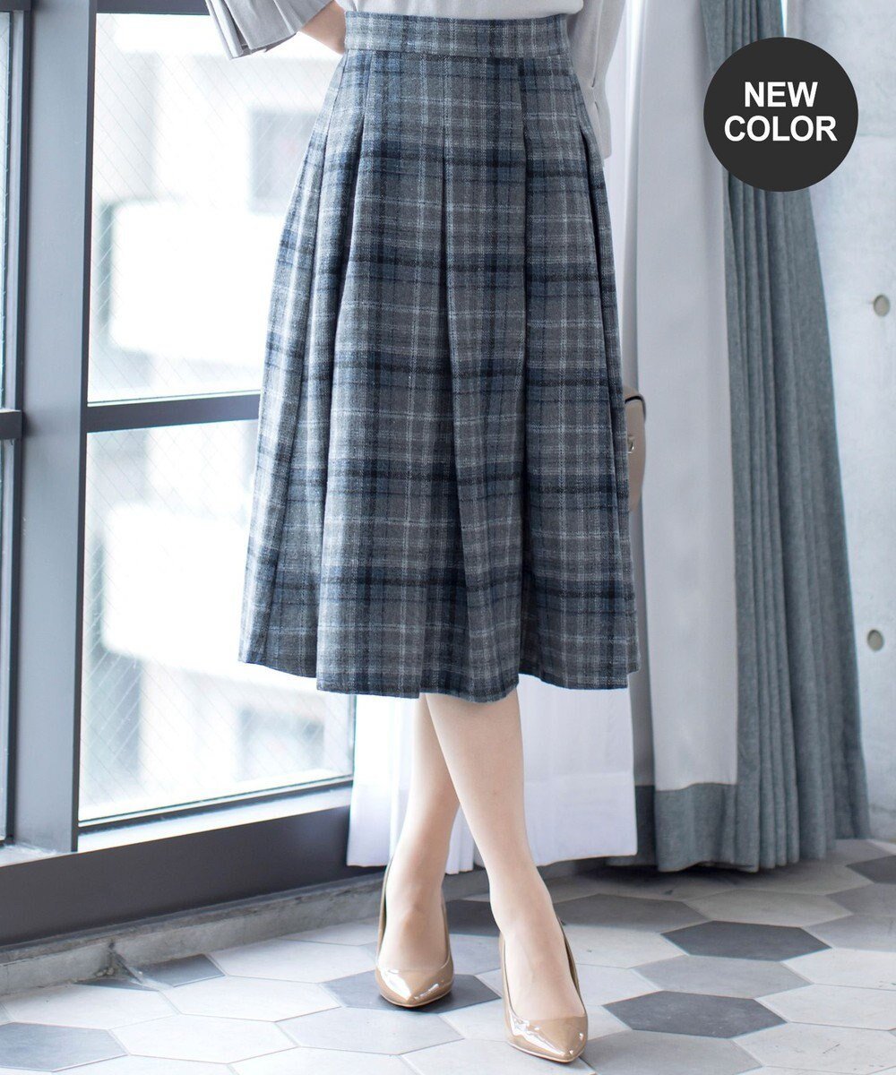【ティアクラッセ/Tiaclasse】の【洗える】大人上品なウール調タックフレアスカート インテリア・キッズ・メンズ・レディースファッション・服の通販 founy(ファニー) 　ファッション　Fashion　レディースファッション　Fashion for Women　スカート　Skirts　Aライン・フレアスカート　A-Line & Flared Skirts　ウォッシャブル　Machine Washable　チュニック　Tunic, Long Top　フレア　Flare, Flared　ポケット　Pocket, Pocket Detail　エレガント 上品　Elegant　再入荷　Restock / Back in Stock　冬　Winter / This Winter　新作・新入荷　New Arrivals / New In　楽ちん　Easy Fit, Comfortable　洗える　Machine Washable　無地　Plain, Solid Color　秋　Autumn　A/W・秋冬　Autumn/Winter　ブルーチェック|ID: prp329100004678664 ipo3291000000034526391