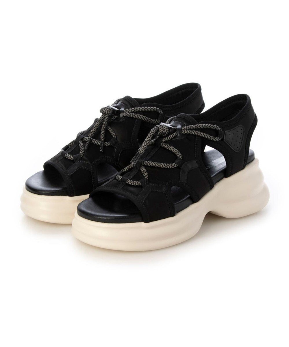 【モード エ ジャコモ/MODE ET JACOMO】のMODE ET JACOMO ボリュームソールスポーツサンダル インテリア・キッズ・メンズ・レディースファッション・服の通販 founy(ファニー) 　ファッション　Fashion　レディースファッション　Fashion for Women　スポーツウェア　Functional & Stylish Sportswear　サンダル&ミュール　Sandals & Mules　クール　Cool, Chic　サテン　Satin, Glossy Fabric　サンダル　Sandals, Summer Shoes　シューズ　Shoes, Footwear　ストレッチ　Stretch, Stretchy Fabric　スポーティ　Sporty, Casual Athletic　レース　Lace, Lace Fabric　夏　Summer　春　Spring　S/S・春夏　SS, Spring/Summer, Warm Season　ブラック|ID: prp329100004678987 ipo3291000000034595113